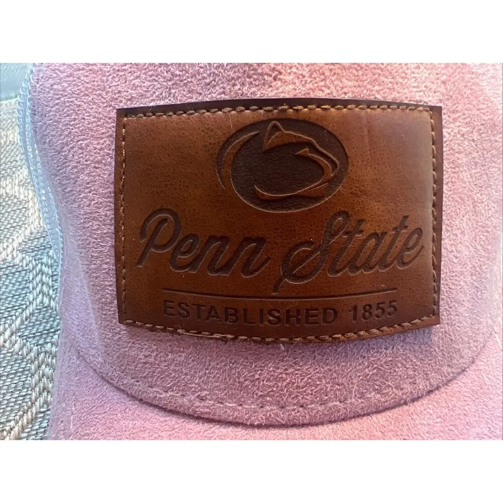 Penn State Legecy Trucker Hat Pink Suede White Mesh Snap Back Leather Patch Cap